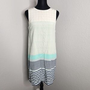 Fossil Bridgette Dress Womens 4 Cream Striped Silk Crew Neck Sleeveless Sheath